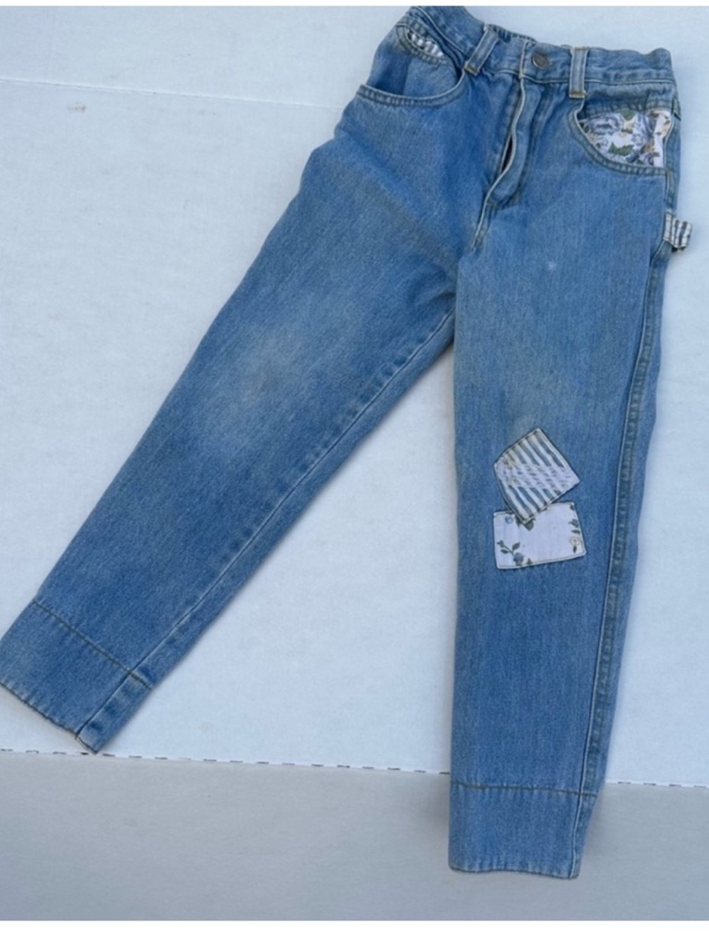 Vintage 80s girls skinny jeans floral patches Sz 5